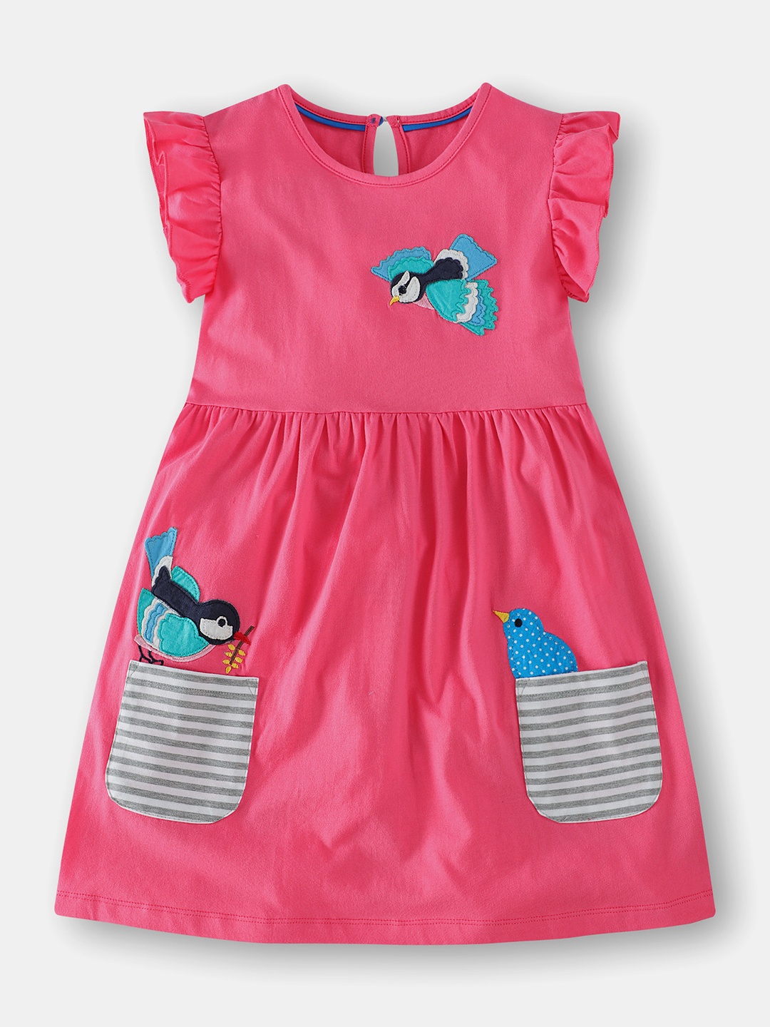

YK Print Flutter Sleeve Fit & Flare Dress, Pink