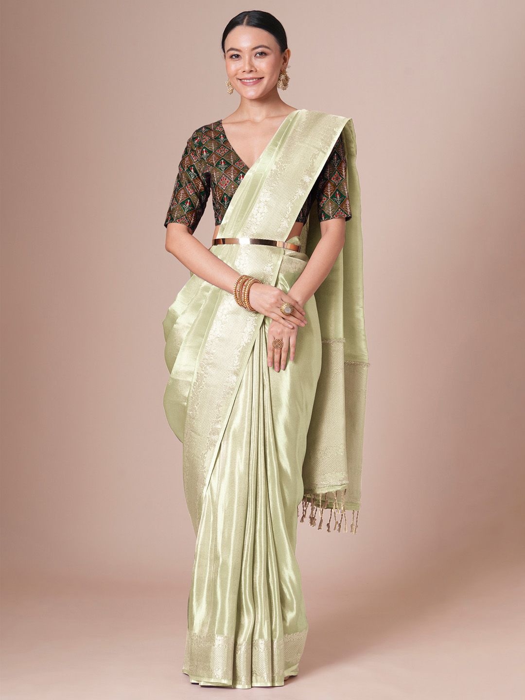 

House of Pataudi Kanjeevaram Woven Design Saree With Blouse, Cream