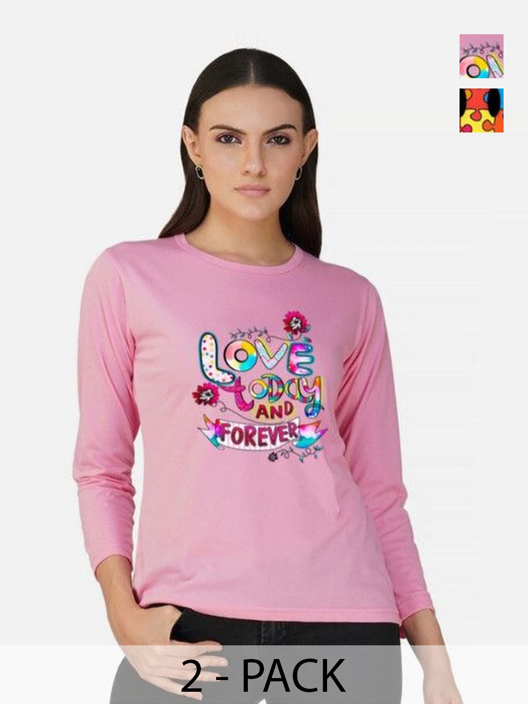 

Metronaut Women Pack of 2 Bio Finish Graphic Printed Round Neck Cotton T-shirts, Pink
