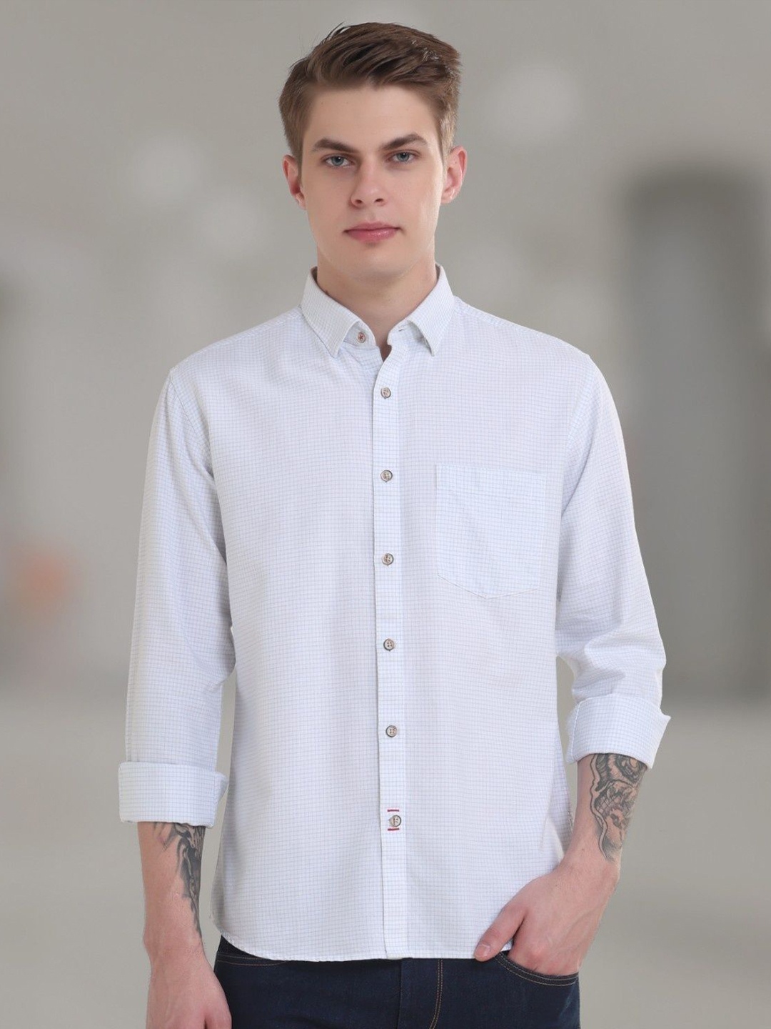 

TURMS Anti Stain Anti Odor Water Repellent Cotton Checked Shirt, White