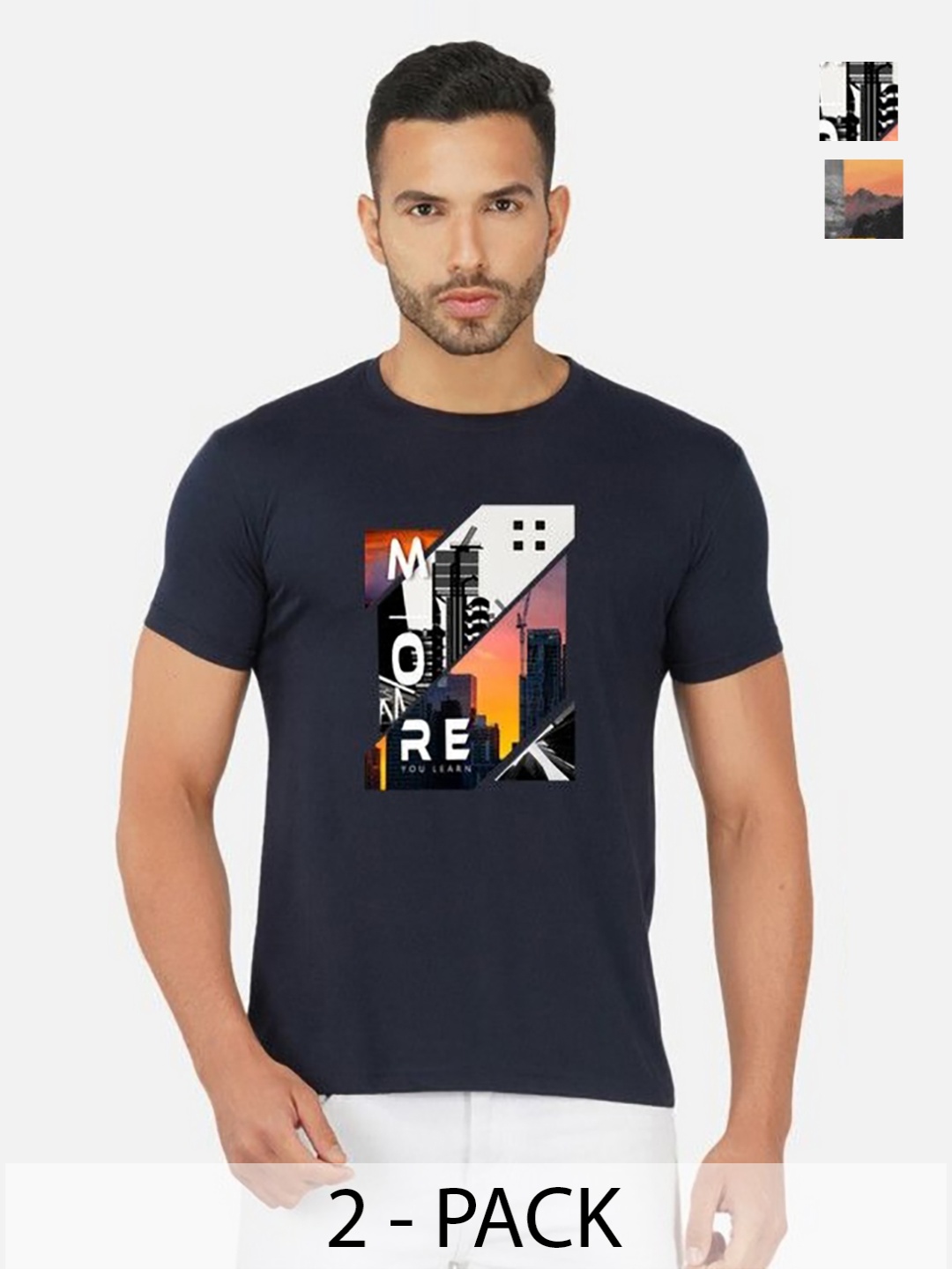 

GLOBAL NOMAD Men 2 Printed Bio Finish Applique T-shirt, Navy blue