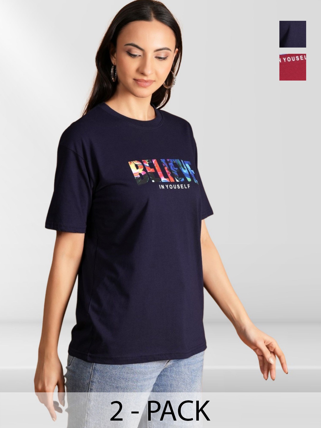 

NEYSA Women Typography 2 Printed Pockets T-shirt, Multi