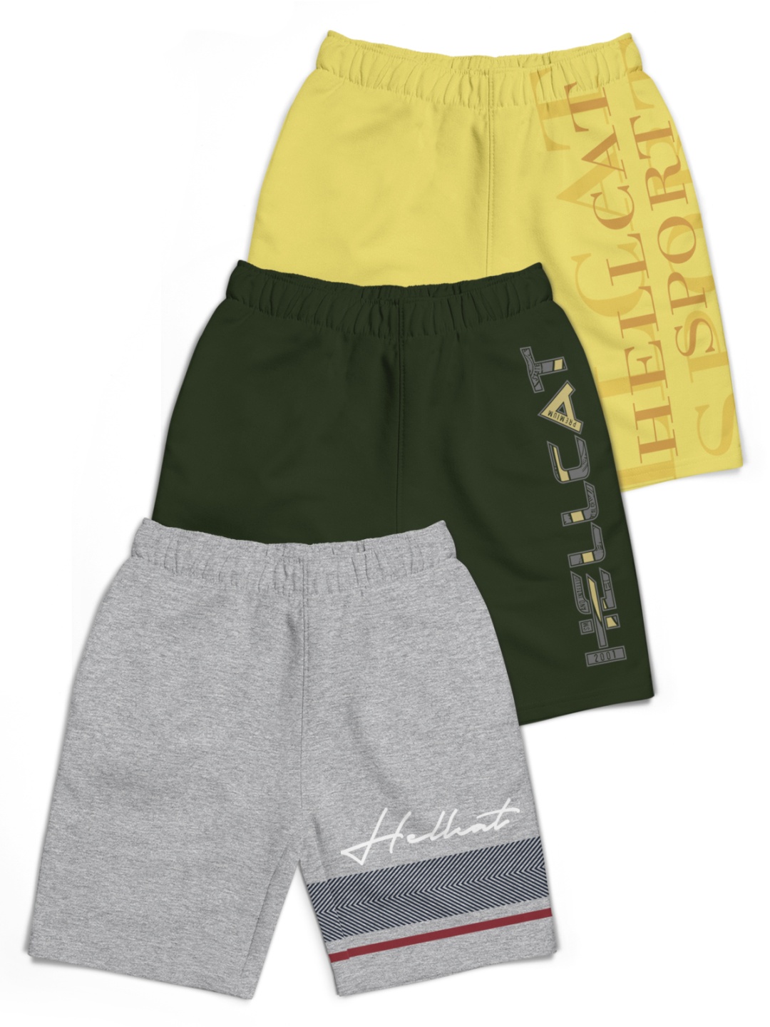 

HELLCAT Boys Typography Printed Shorts, Grey melange