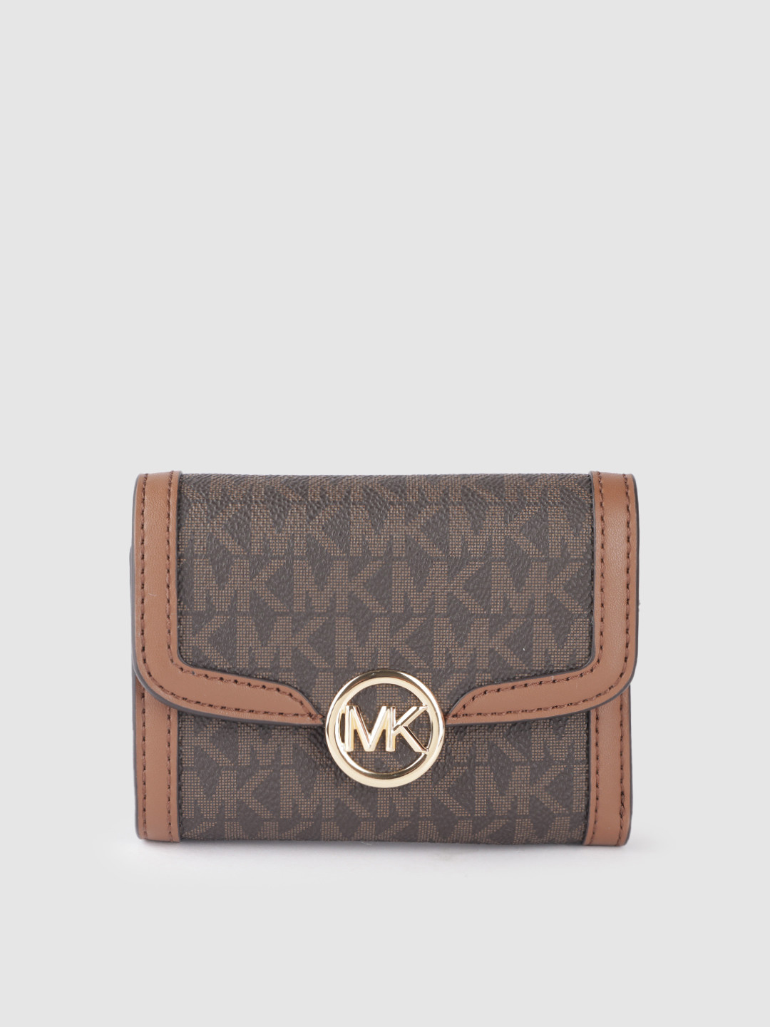 

Michael Kors Women Brand Logo Print Three Fold Wallet, Coffee brown