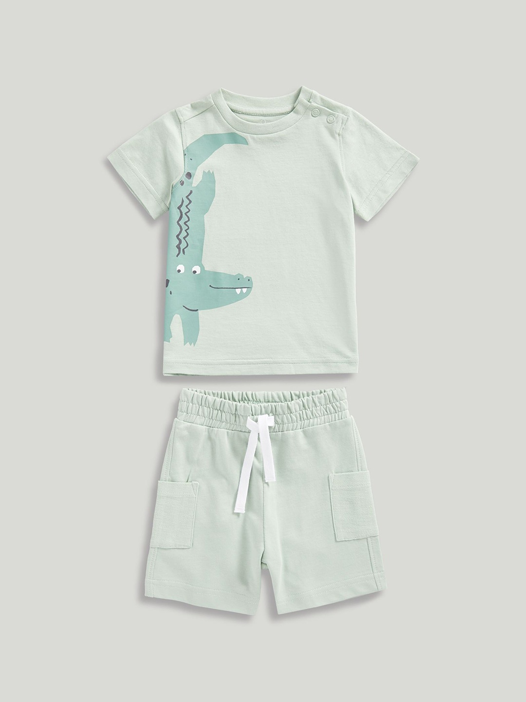 

mothercare Boys Crocodile Printed Pure Cotton T-shirt With Shorts, Green