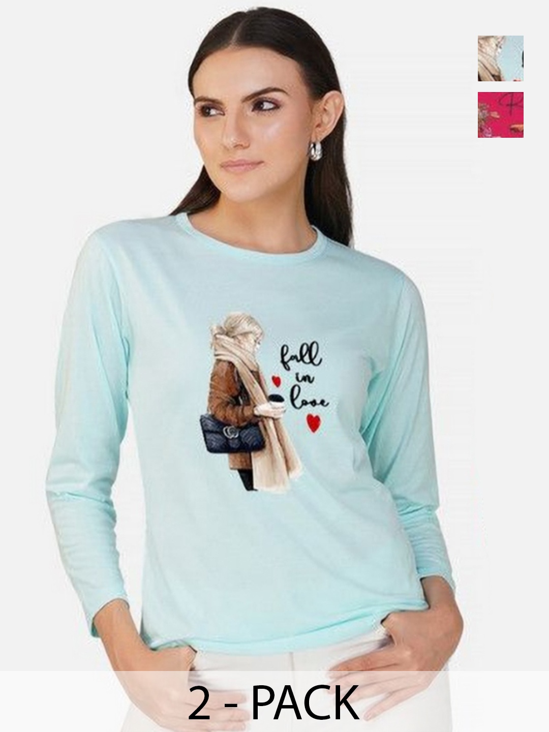 

Metronaut Women 2 Printed Bio Finish Applique T-shirt, Turquoise blue