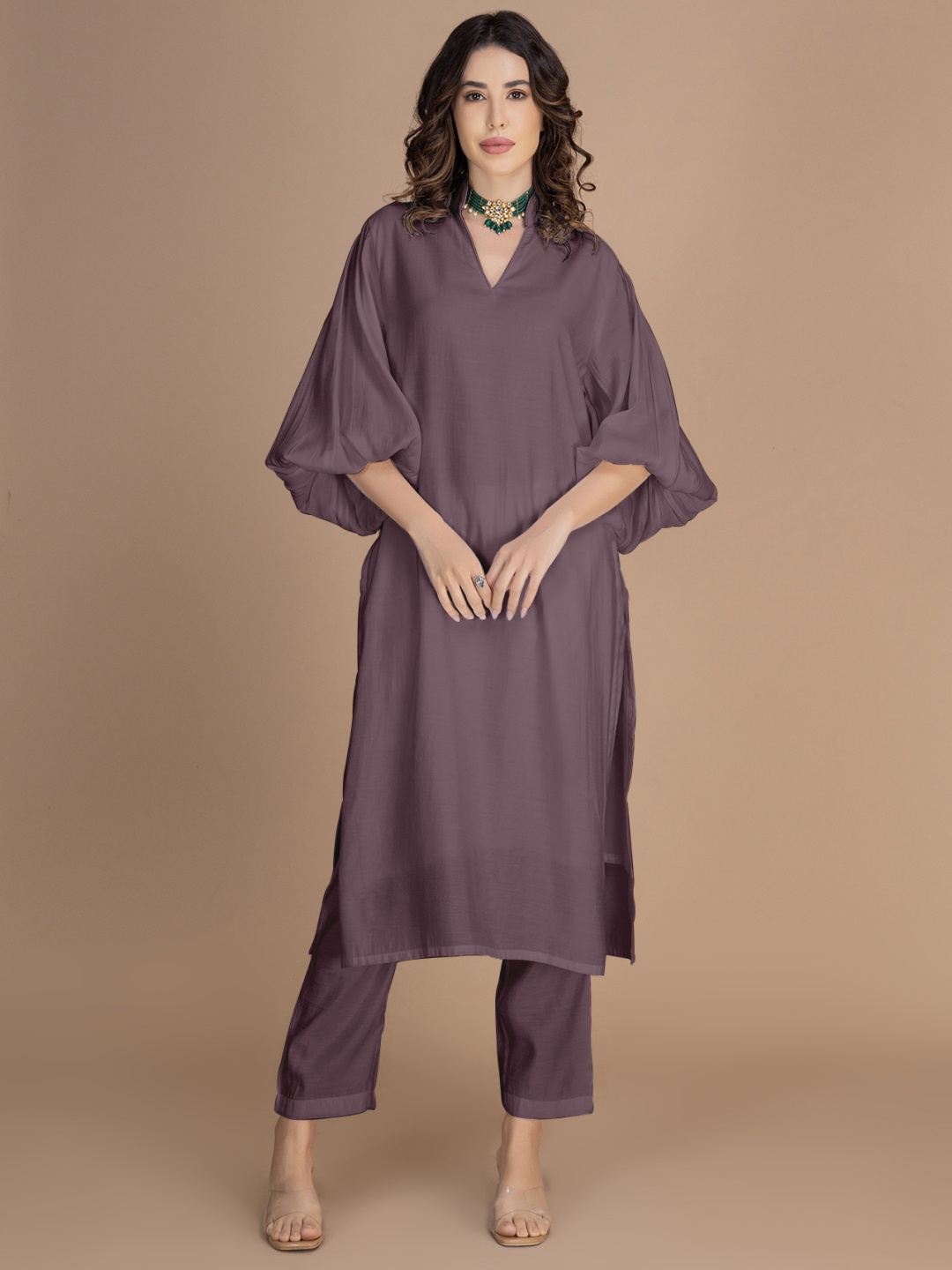 

Moomaya Women Regular Kurta with Trousers, Mauve