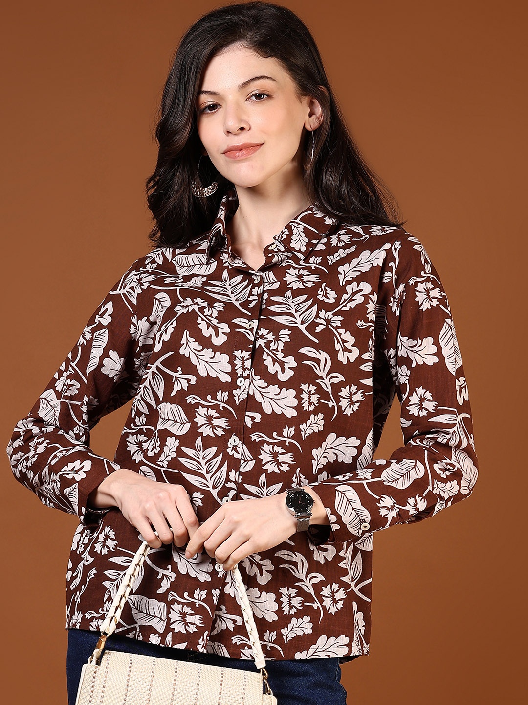 

V-Mart Women Floral Opaque Printed Casual Shirt, Brown