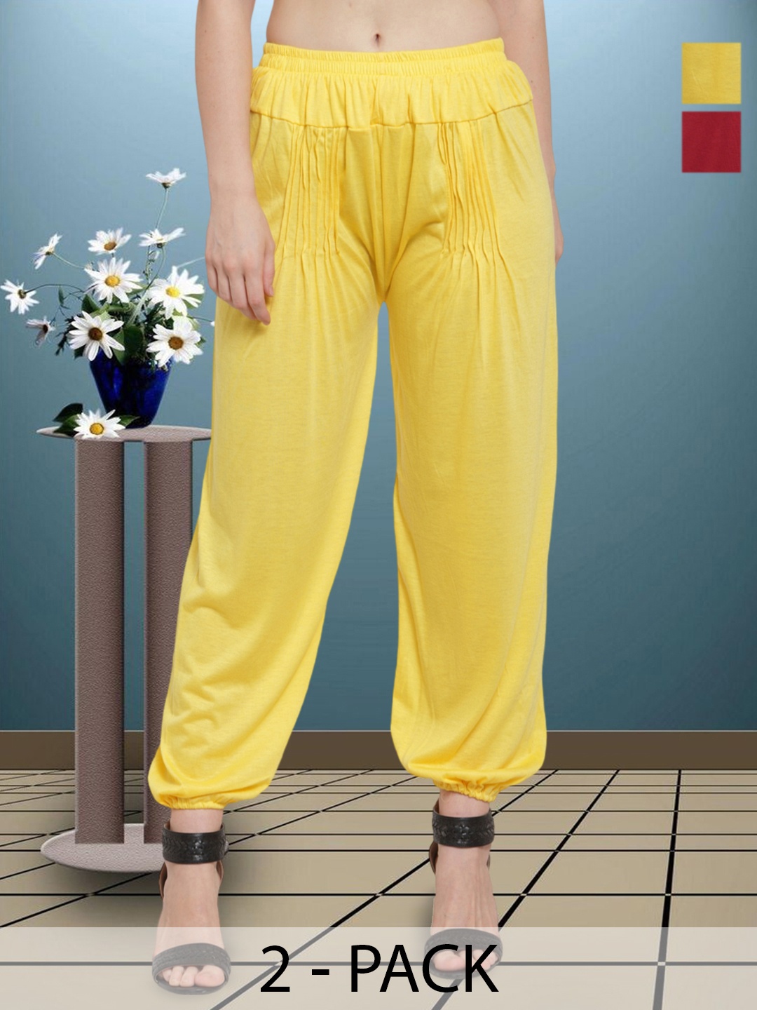 

Women Viscose lycra Harem Paint, Yellow