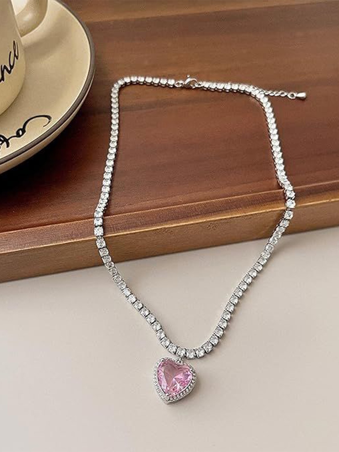 

SUBHAGALANKAR Silver Plated Heart Pendant With Chain