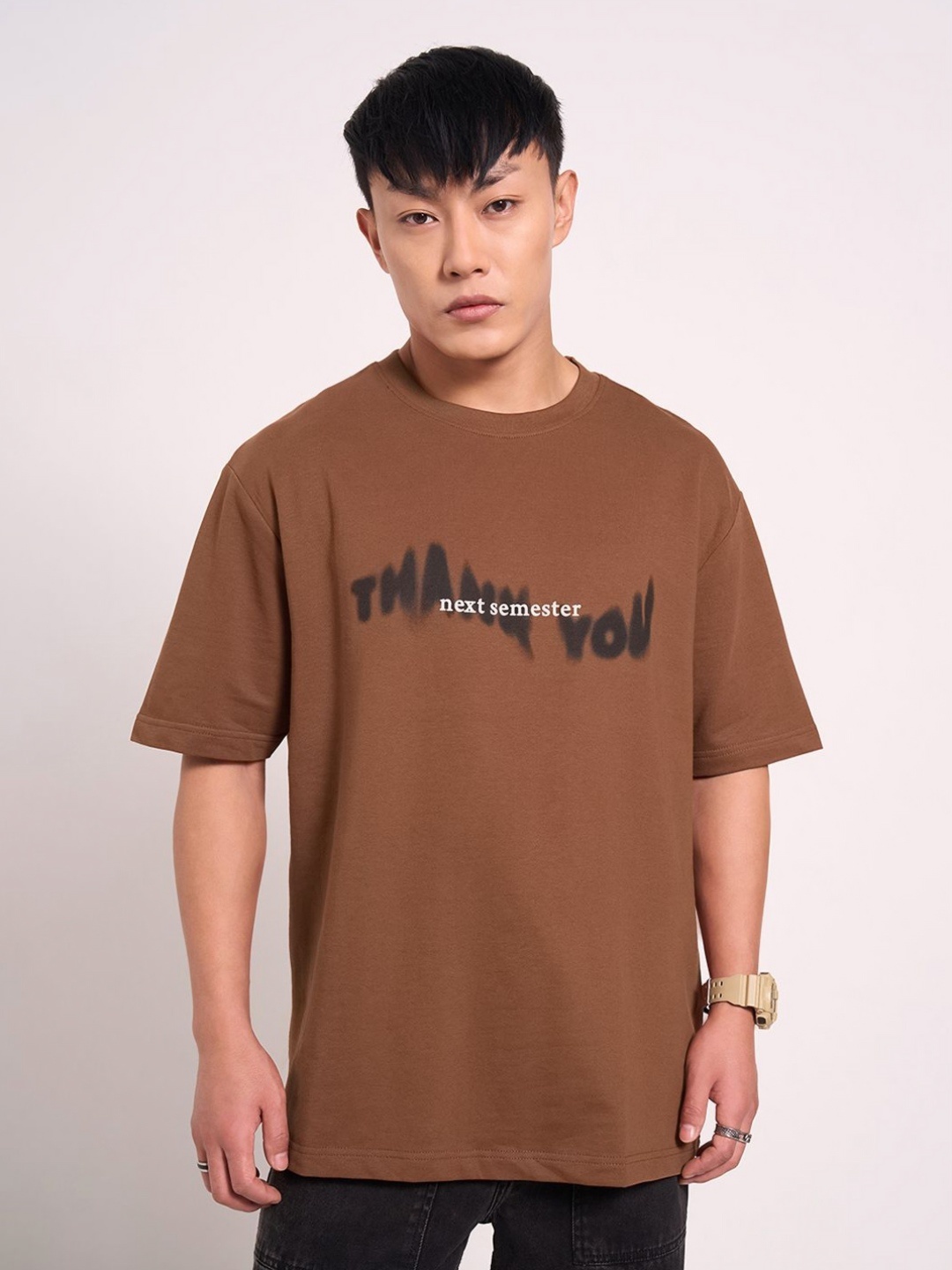 

People Men Printed Applique Boxy T-shirt, Tan