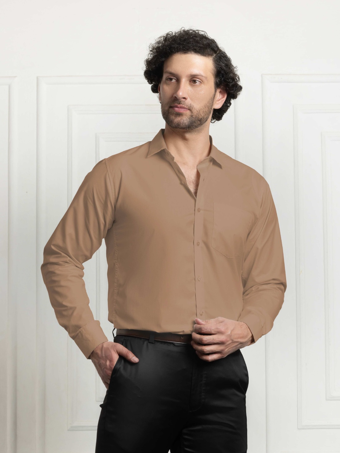 

FILO HEVIS Men Classic Filafil Formal Shirt, Beige