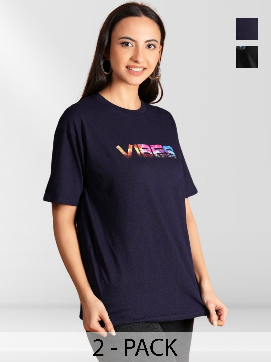 

NEYSA Women Typography 2 Printed Applique T-shirt, Multi