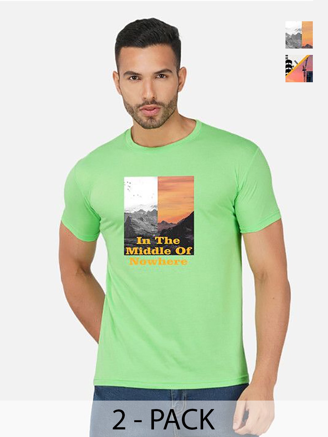 

GLOBAL NOMAD Men 2 Printed Bio Finish Applique T-shirt, Green