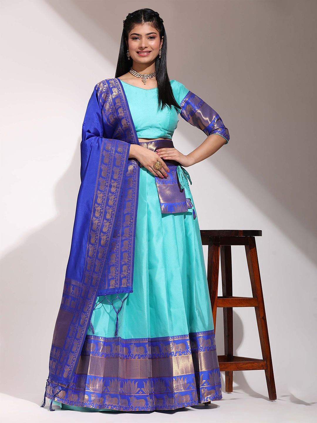 

Payu Semi-Stitched Lehenga & Unstitched Blouse With Dupatta, Blue