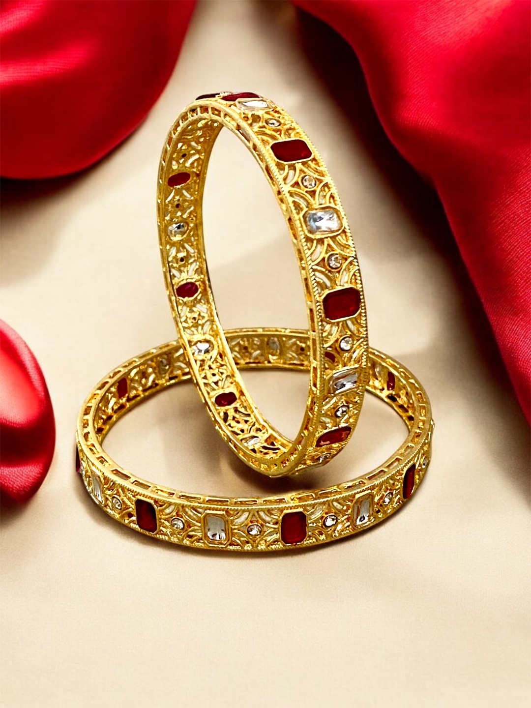 

Pihtara Jewels Set Of 2 Gold-Plated Kundan Stone Studded Bangles