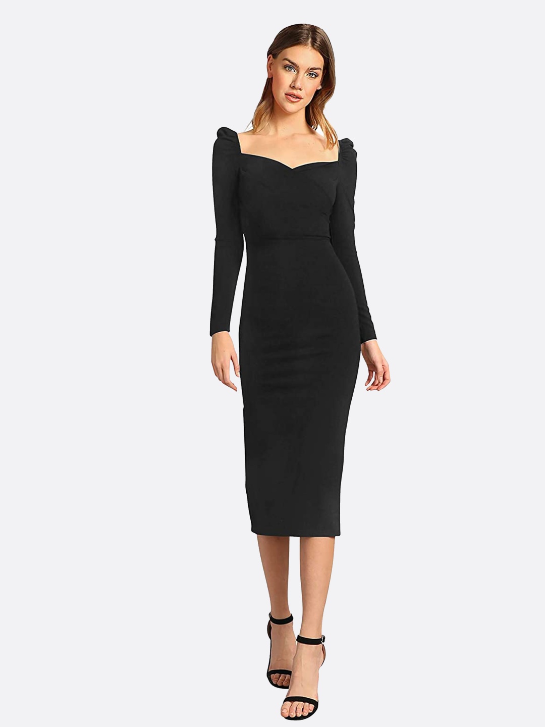 

DressBerry Puff Sleeve Bodycon Midi Dress, Black