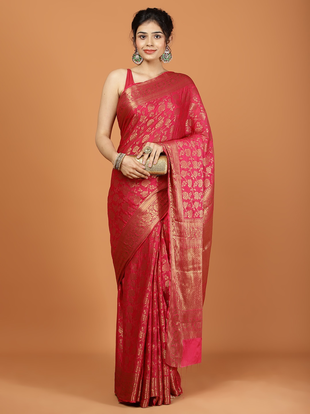

Meena Bazaar Woven Design Zari Poly Chiffon Saree, Magenta