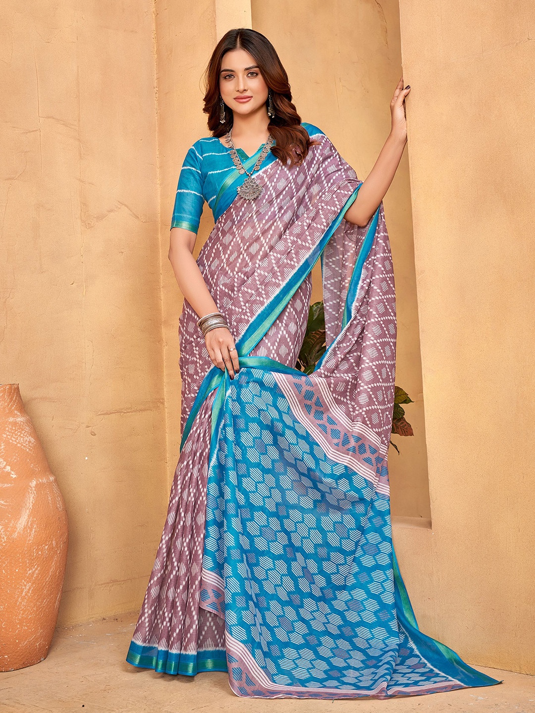 

Munir Zari Pure Cotton Ikat Saree, Blue