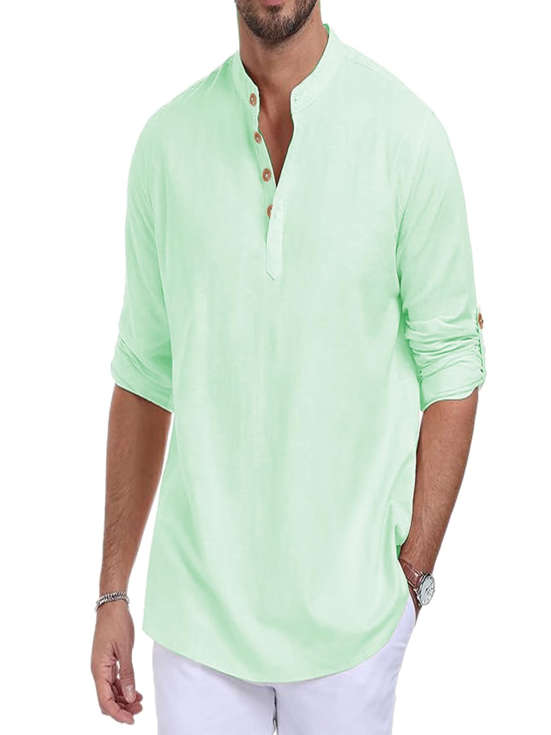 

EdinWolf Band Collar Pure Cotton Straight Kurta, Green