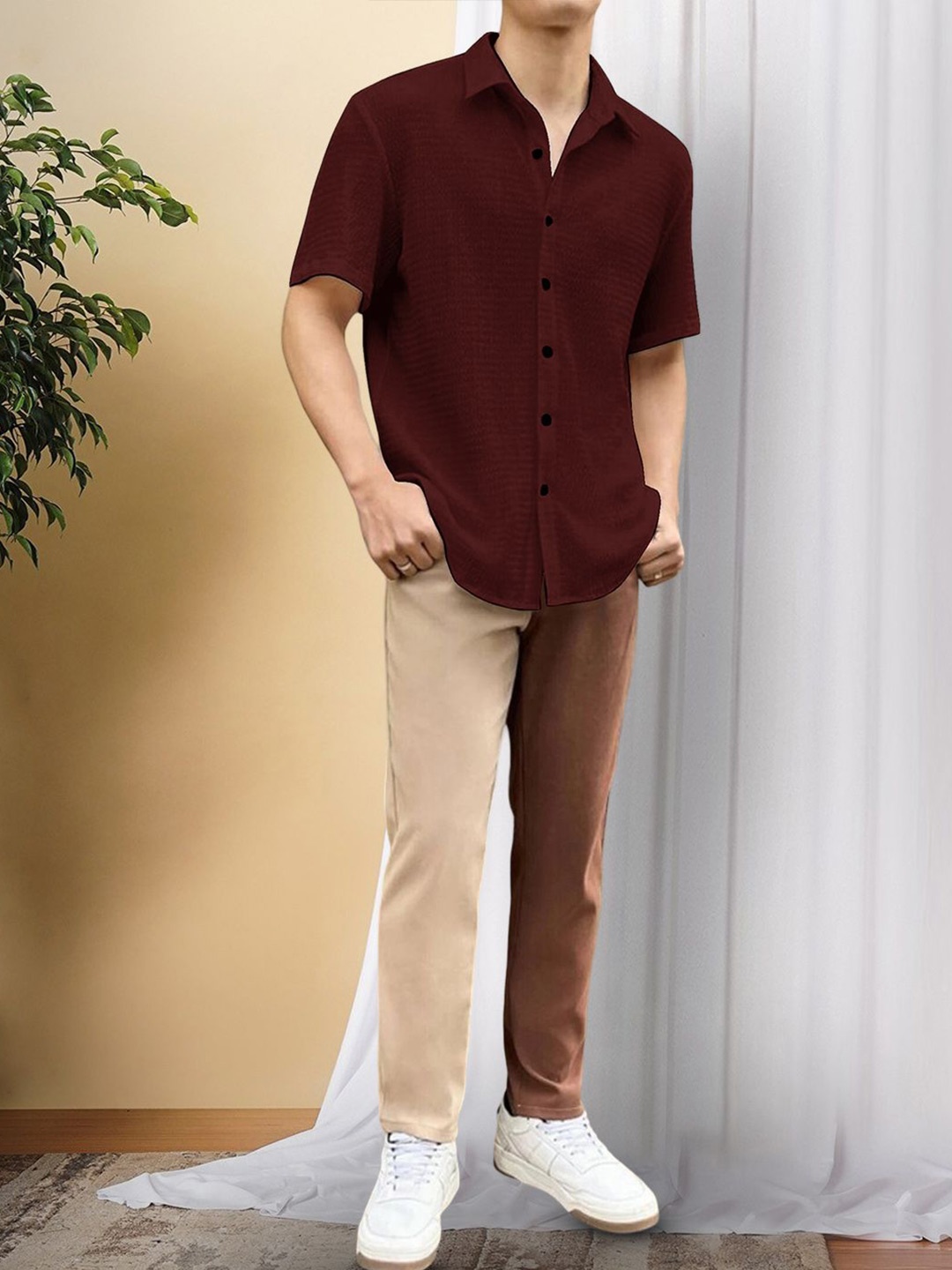 

Moda Rapido Men Original Opaque Casual Shirt, Maroon