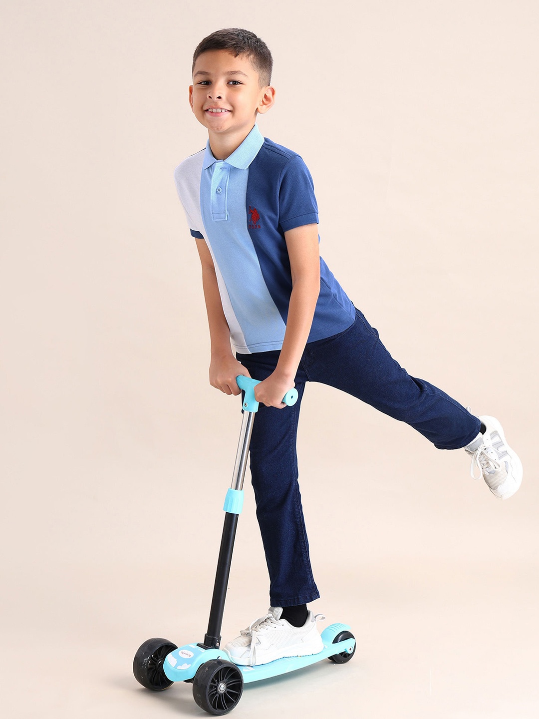 

U.S. Polo Assn. Kids Boys Colourblocked Polo Collar T-shirt, Blue