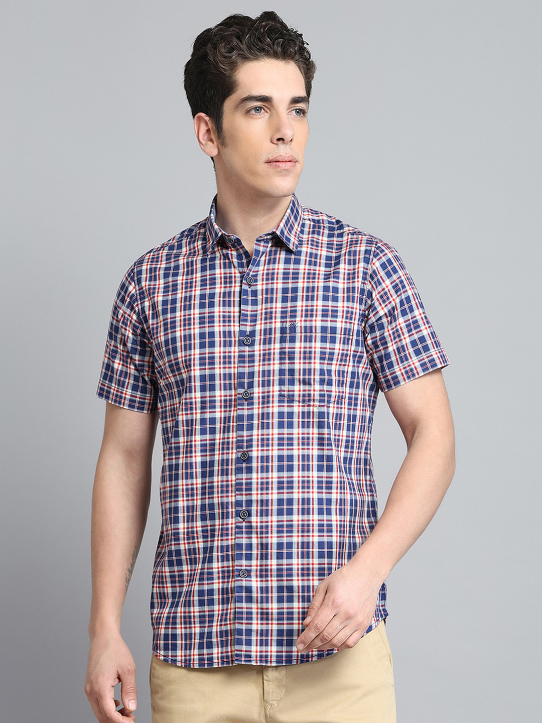 

Monte Carlo Men Micro Checks Opaque Checked Casual Shirt, Navy blue