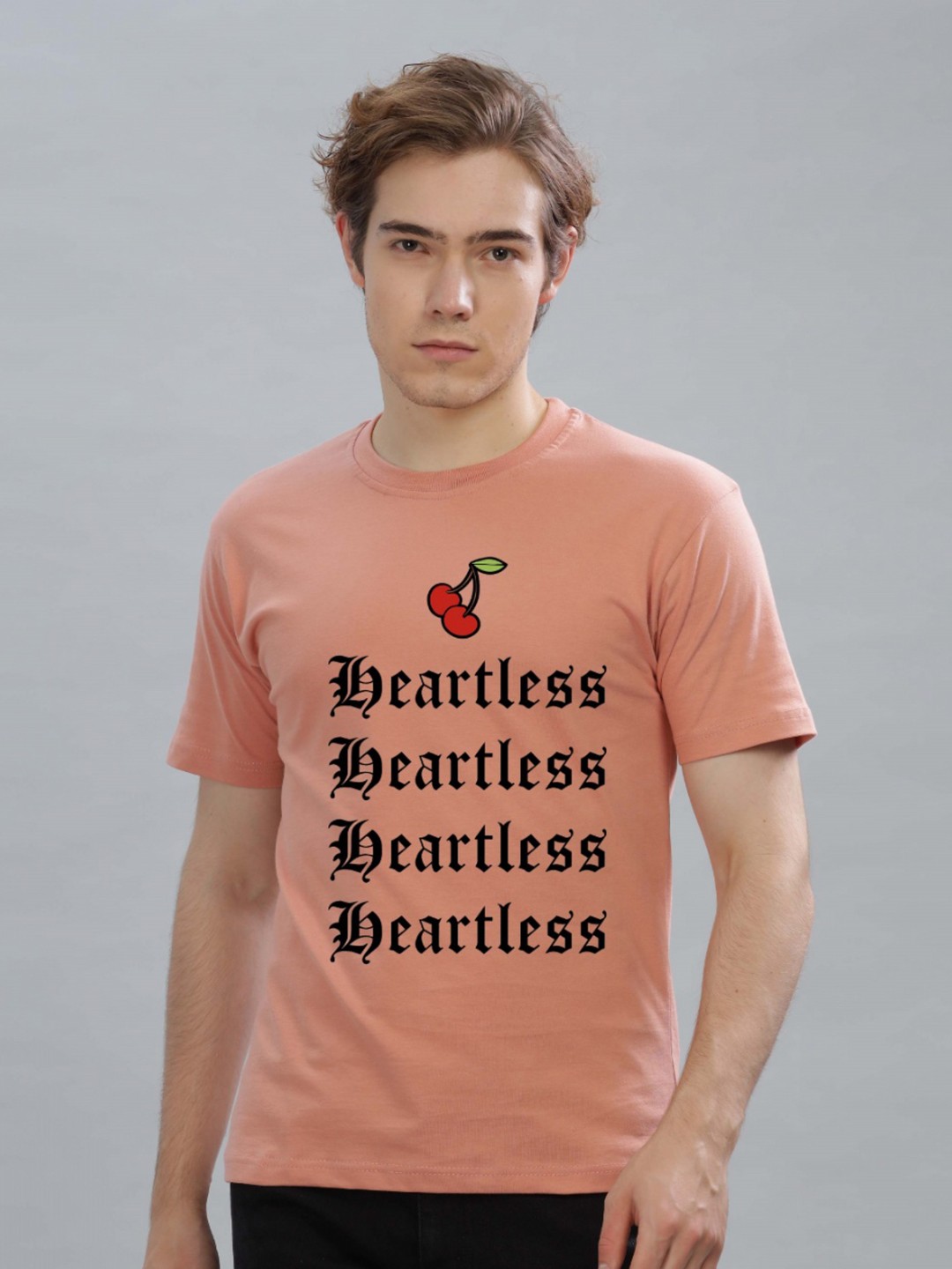 

FALTU.CO Men Printed Drop-Shoulder Sleeves Pure Cotton T-shirt, Peach