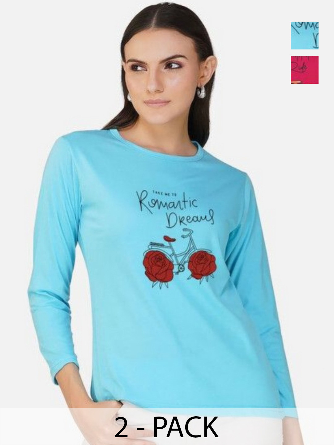 

Metronaut Women 2 Printed Bio Finish Applique T-shirt, Turquoise blue