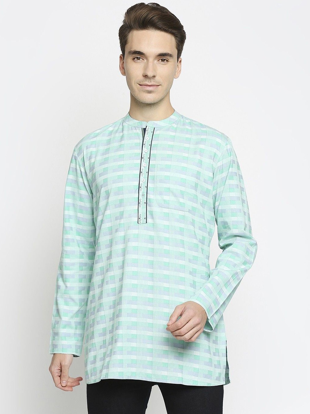 

Arch element Men Striped Thread Work Kurta, Blue