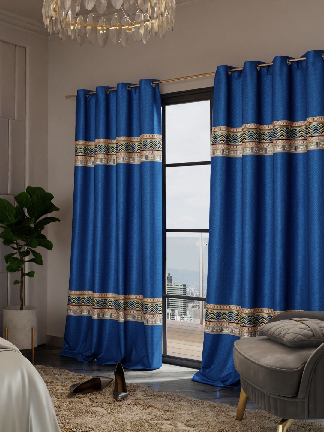 

Stoa Paris Versailles Navy Blue & Cream-Coloured Set of 2 Ethnic Motifs Door Curtains
