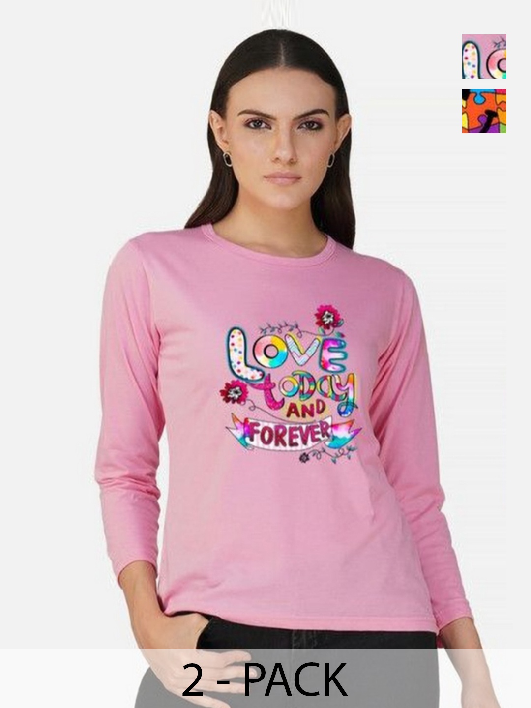 

Metronaut Women Pack of 2 Bio Finish Graphic Printed Round Neck Cotton T-shirts, Pink