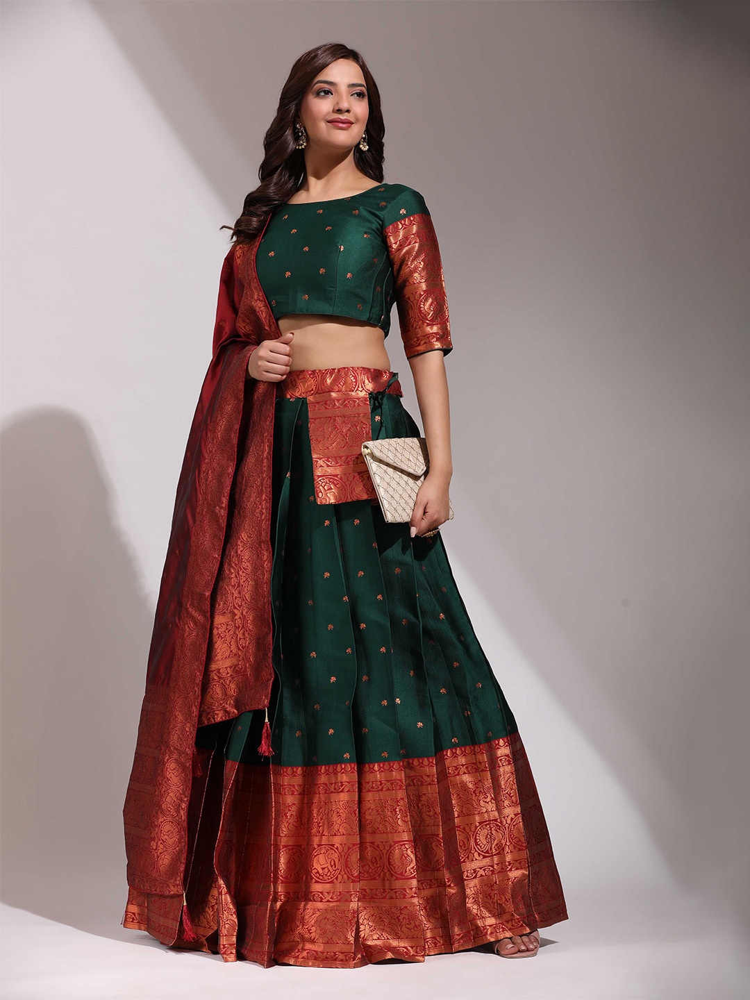

Payu Semi-Stitched Lehenga & Unstitched Blouse With Dupatta, Green