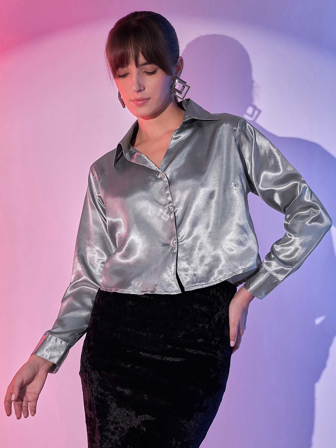 

DIMPY GARMENTS Women Comfort Boxy Opaque Formal Shirt, Grey
