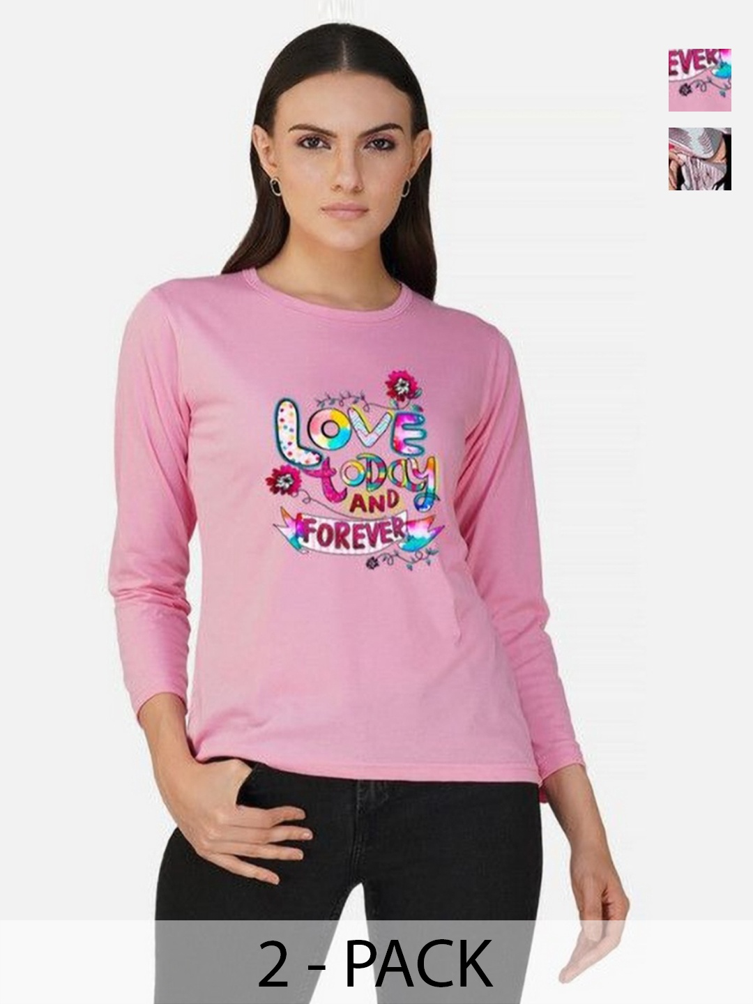 

Metronaut Women 2 Printed Bio Finish Applique T-shirt, Pink