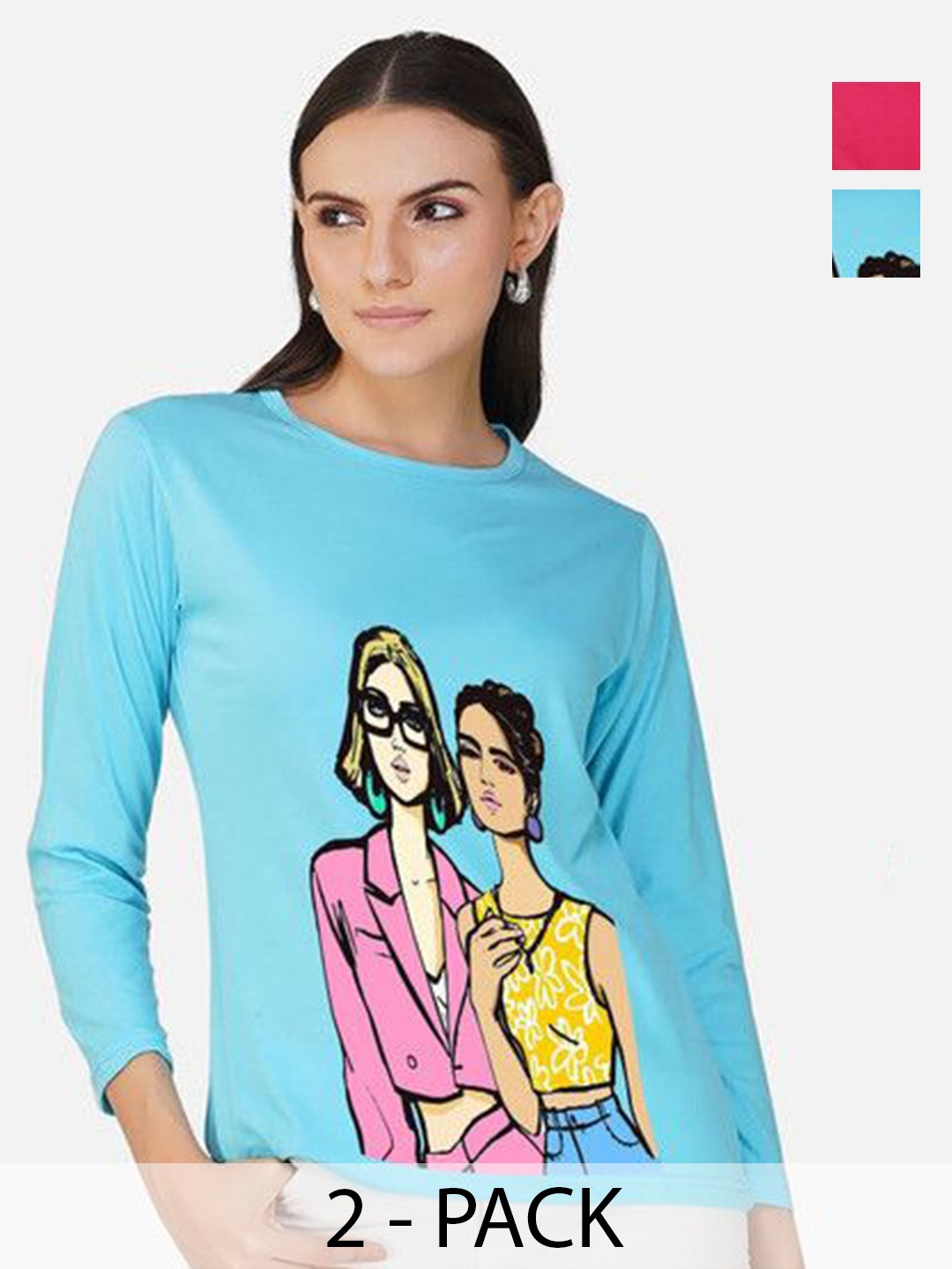 

Metronaut Women 2 Printed Bio Finish T-shirt, Turquoise blue