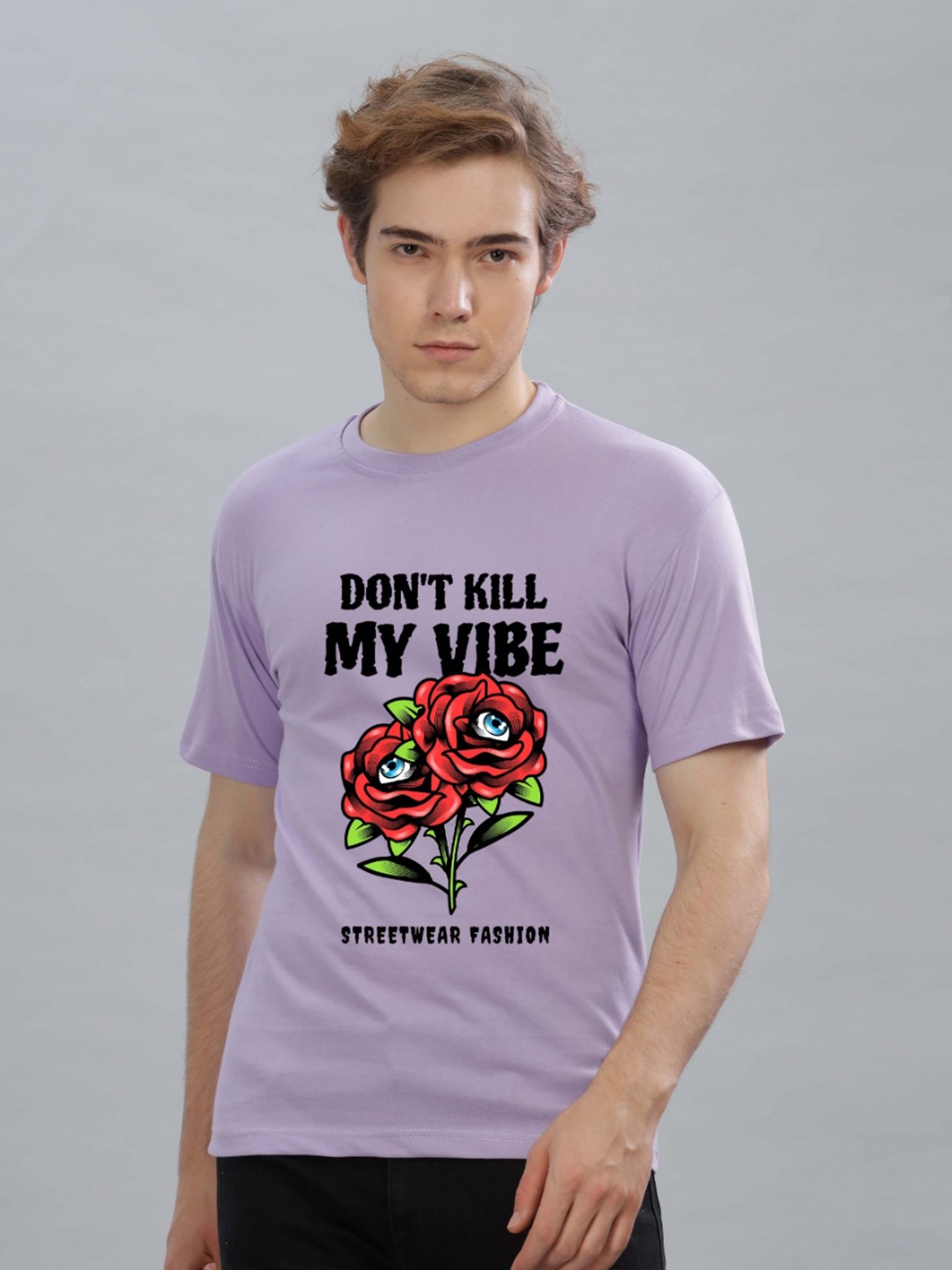 

FALTU.CO Men Printed Drop-Shoulder Sleeves Pure Cotton T-shirt, Lavender