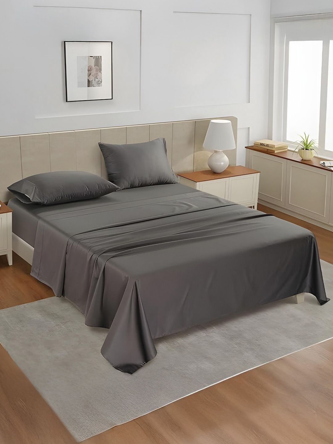 

LANE LINEN Charcoal King Bedsheet with 2 Pillow Covers