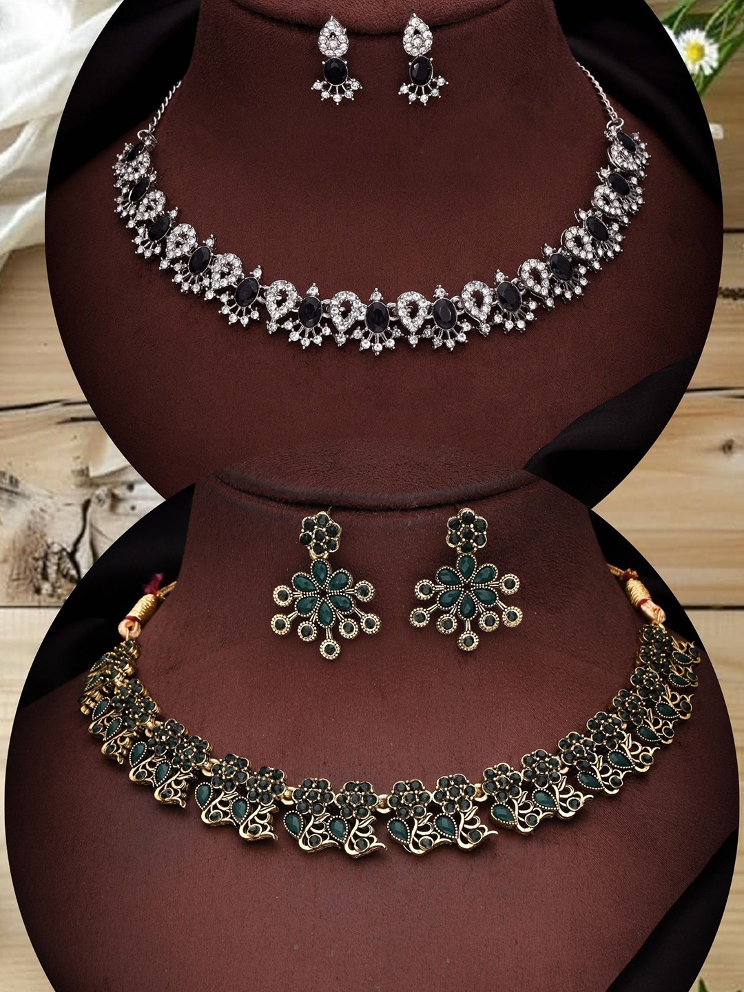 

DIVASTRI Set Of 2 Gold Plated Artificial Stones Studded Jewellery Sets