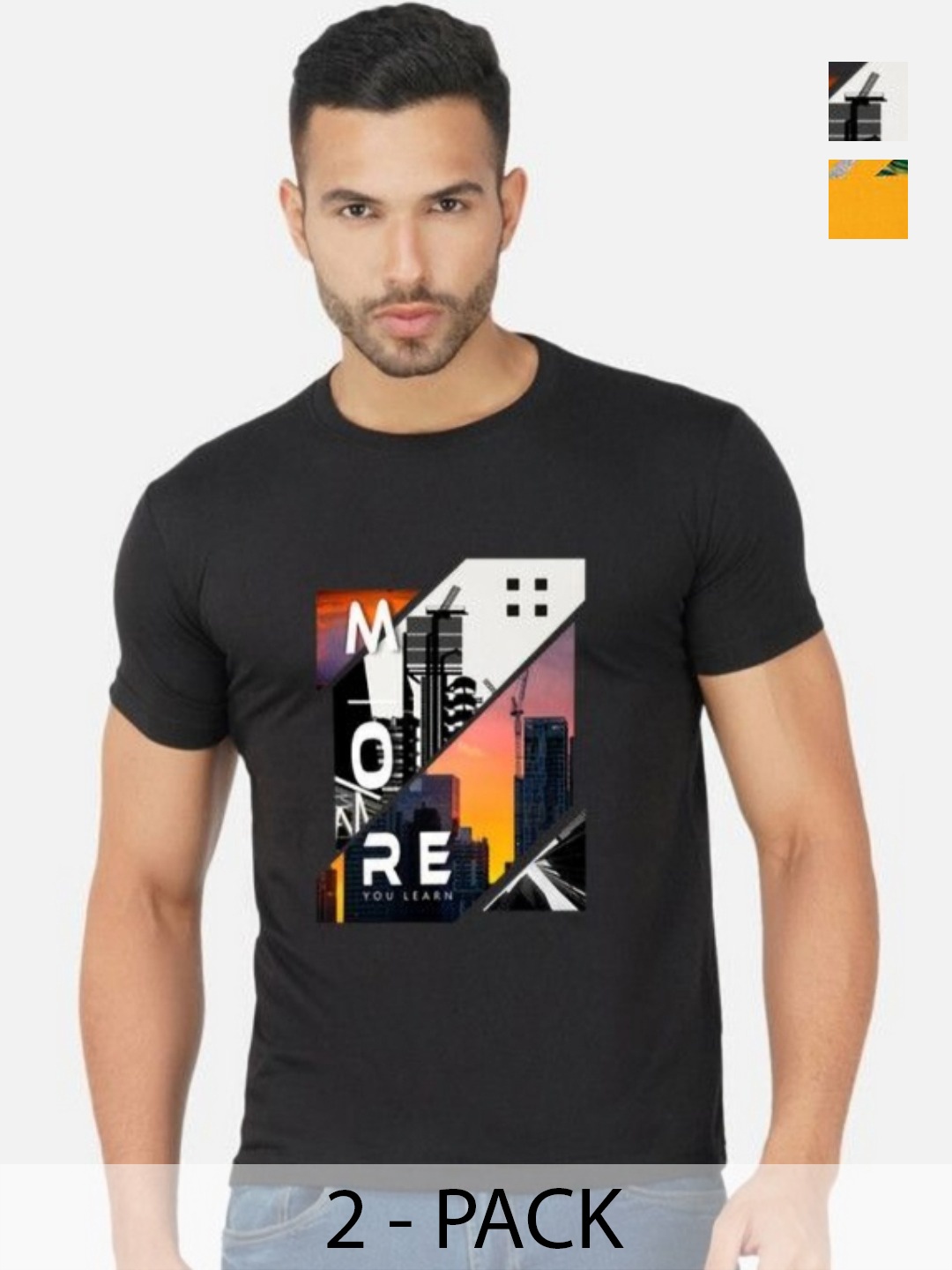 

GLOBAL NOMAD Men 2 Printed Bio Finish Applique T-shirt, Black