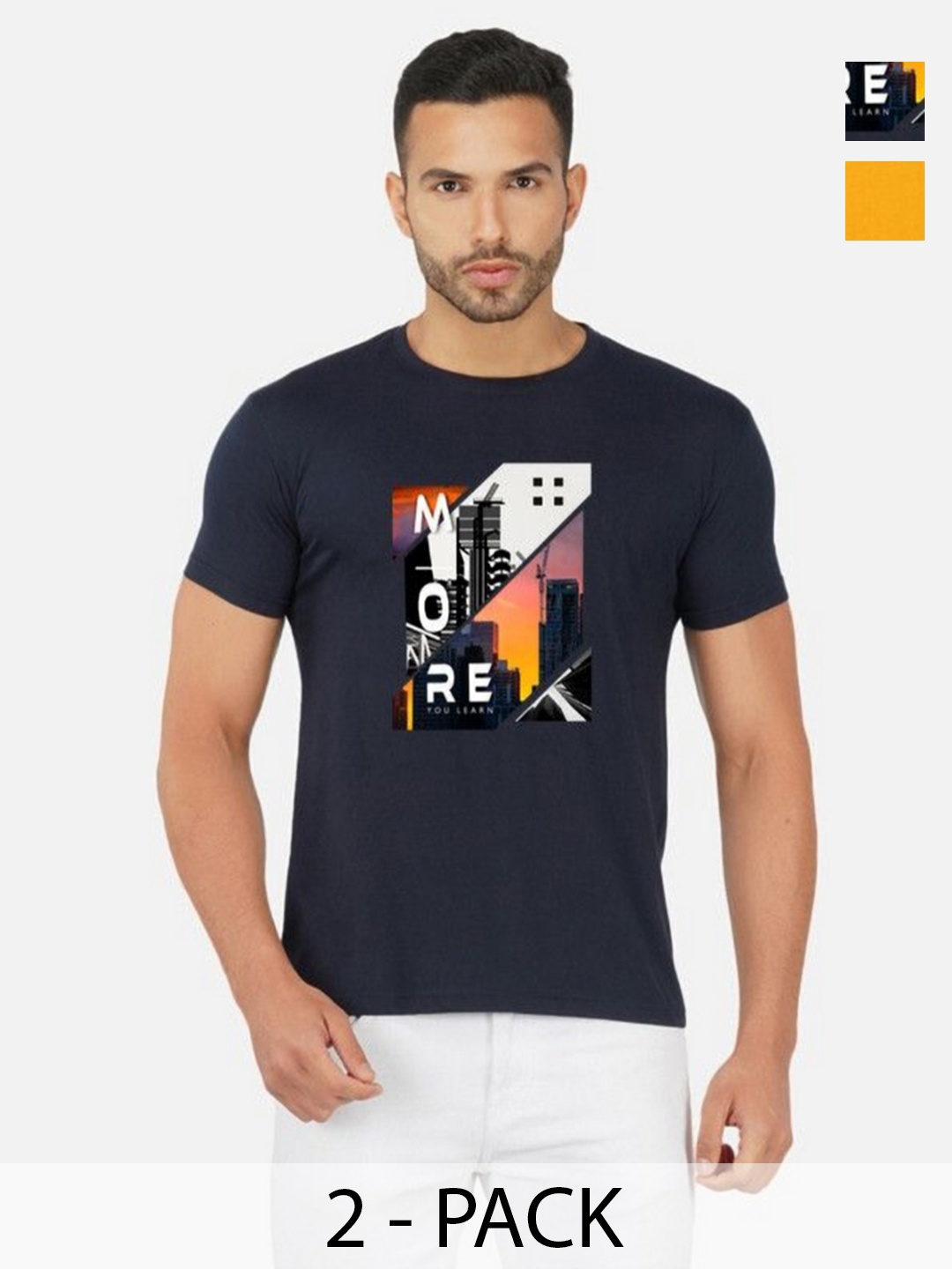 

GLOBAL NOMAD Men 2 Printed Bio Finish Applique T-shirt, Navy blue