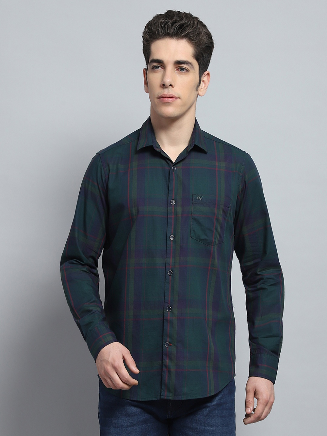 

Monte Carlo Men Tartan Checks Opaque Checked Casual Shirt, Green