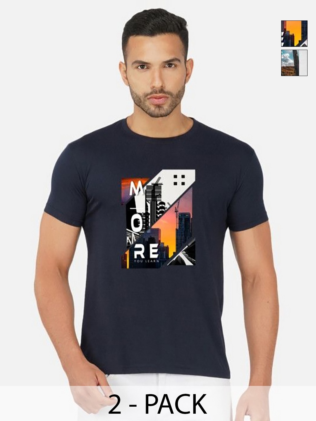 

GLOBAL NOMAD Men 2 Printed Bio Finish Applique T-shirt, Navy blue