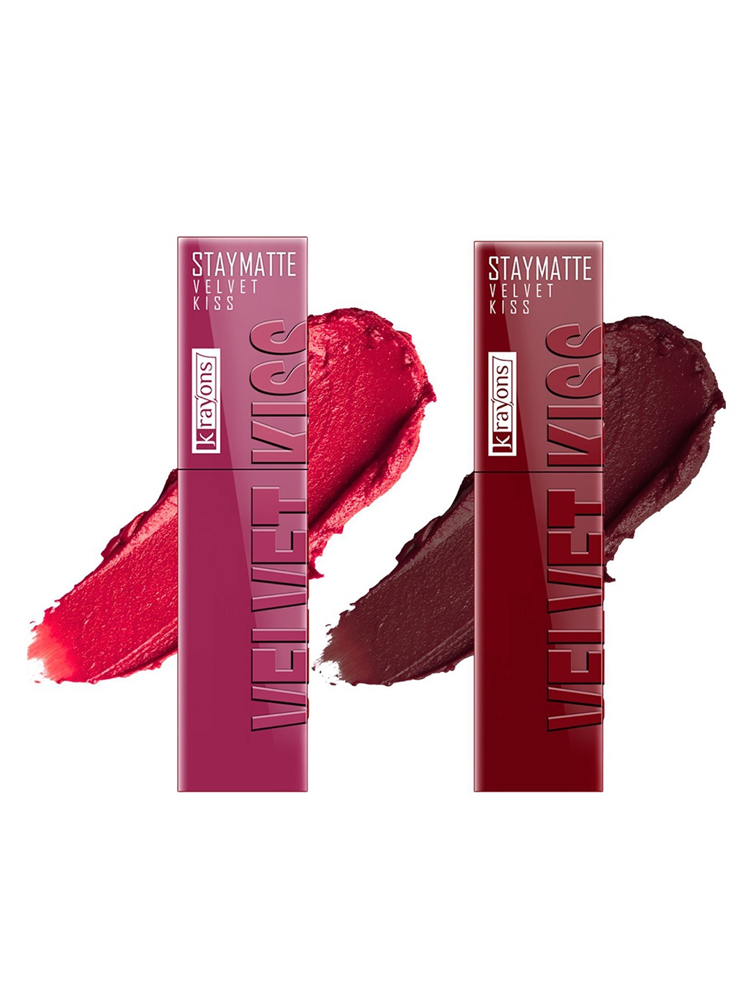 

krayons Velvet Kiss Set Of 2 Liquid Lipstick - 3.5 ml Each Peach Pink 08 Wow Maroon 09, Red