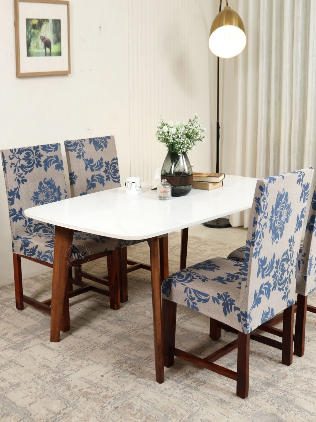 

WOODEN STREET Set Of 4 Blue Printed Chair Covers