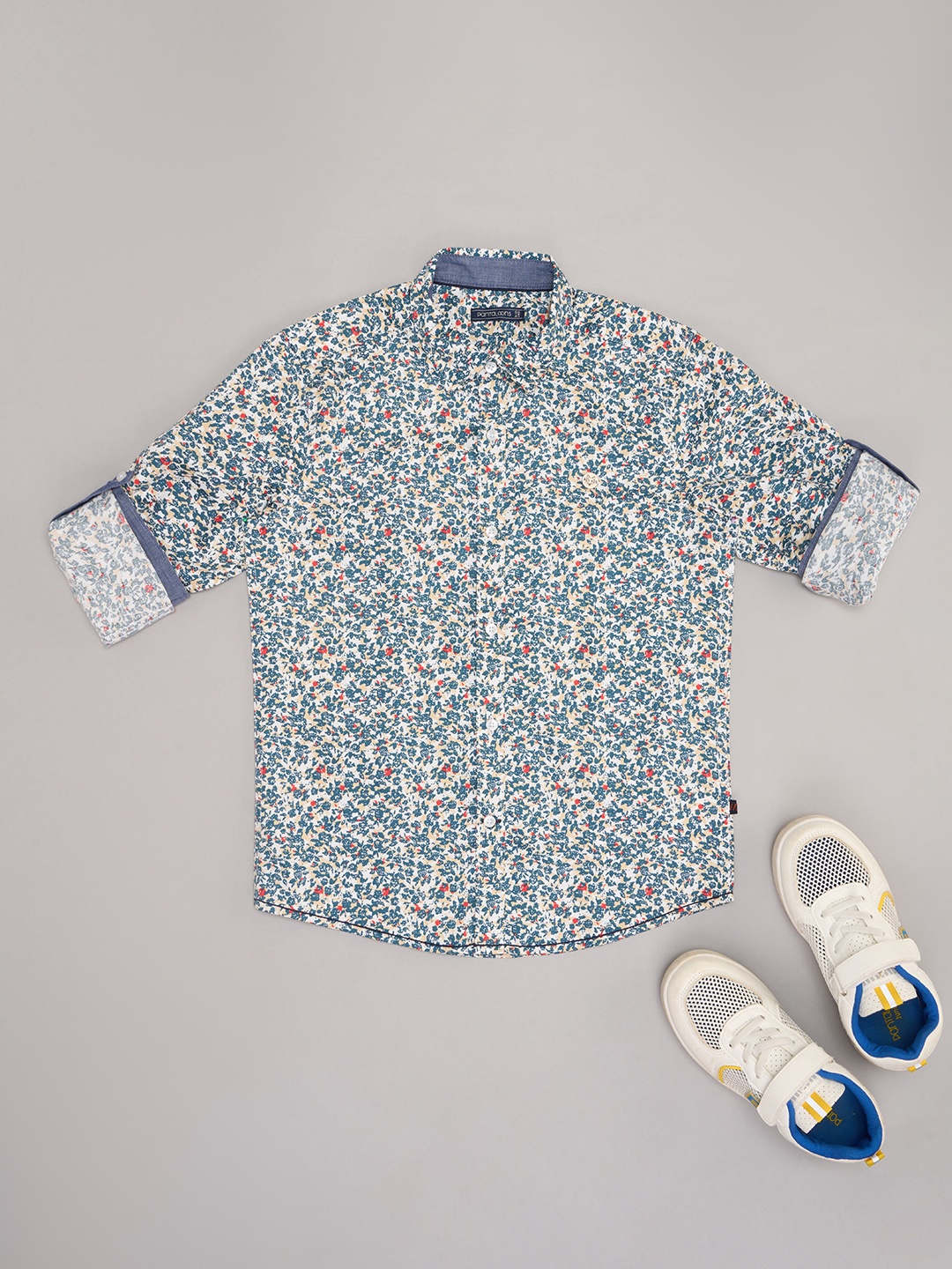 

Pantaloons Junior Boys Floral Opaque Party Shirt, Navy blue