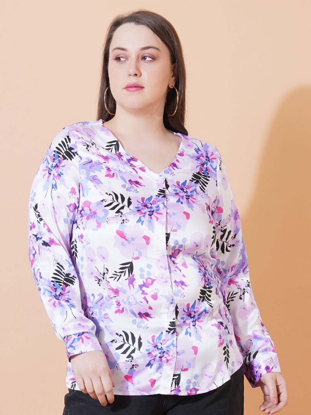 

Sztori Floral Print Satin Longline Top, Purple
