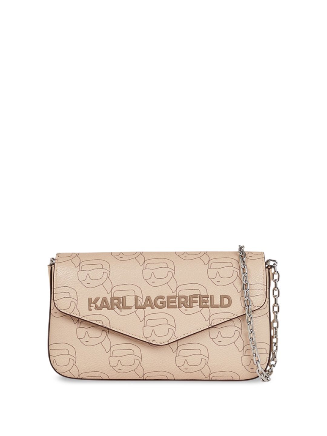 

Karl Lagerfeld Printed Leather Structured Sling Bag, Beige