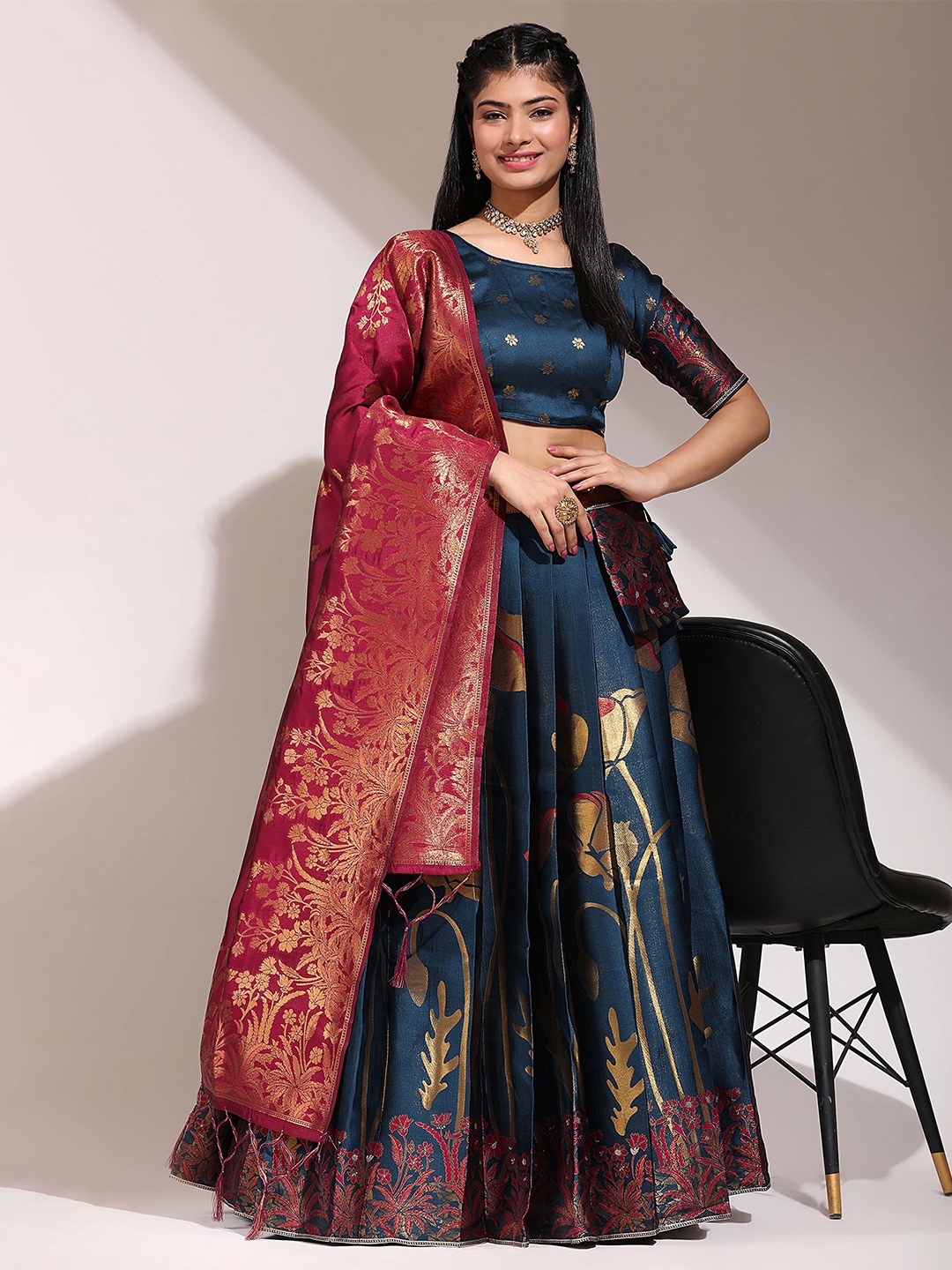 

Payu Semi-Stitched Lehenga & Unstitched Blouse With Dupatta, Blue