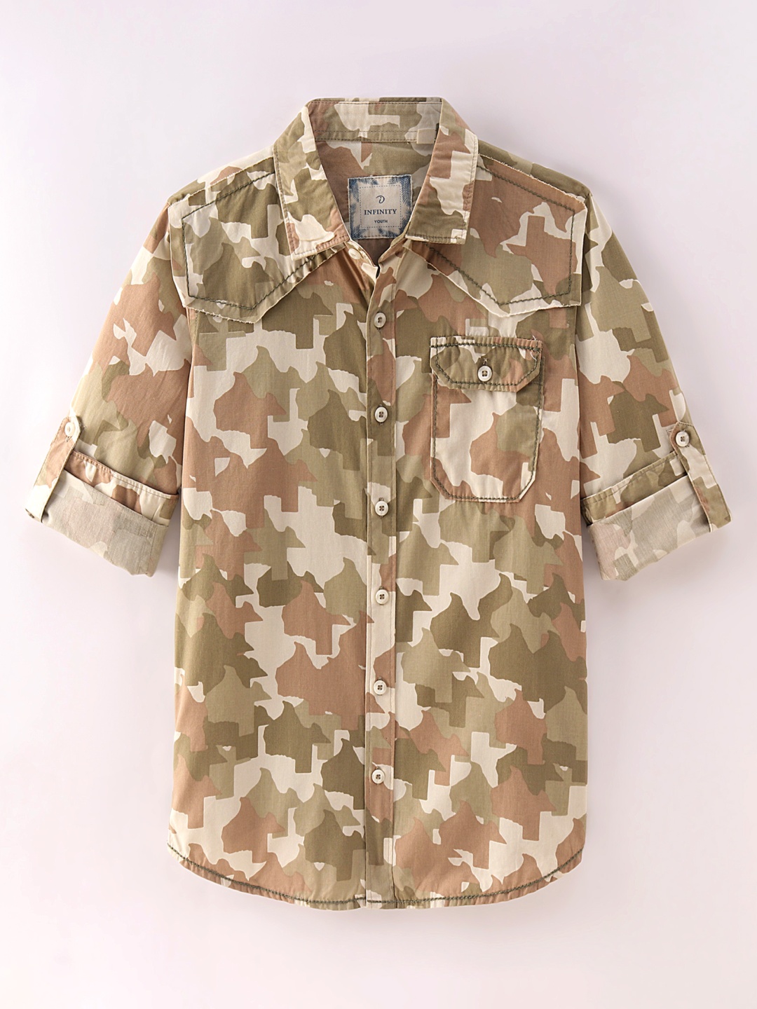 

Infinity Boys Opaque Printed Casual Shirt, Beige